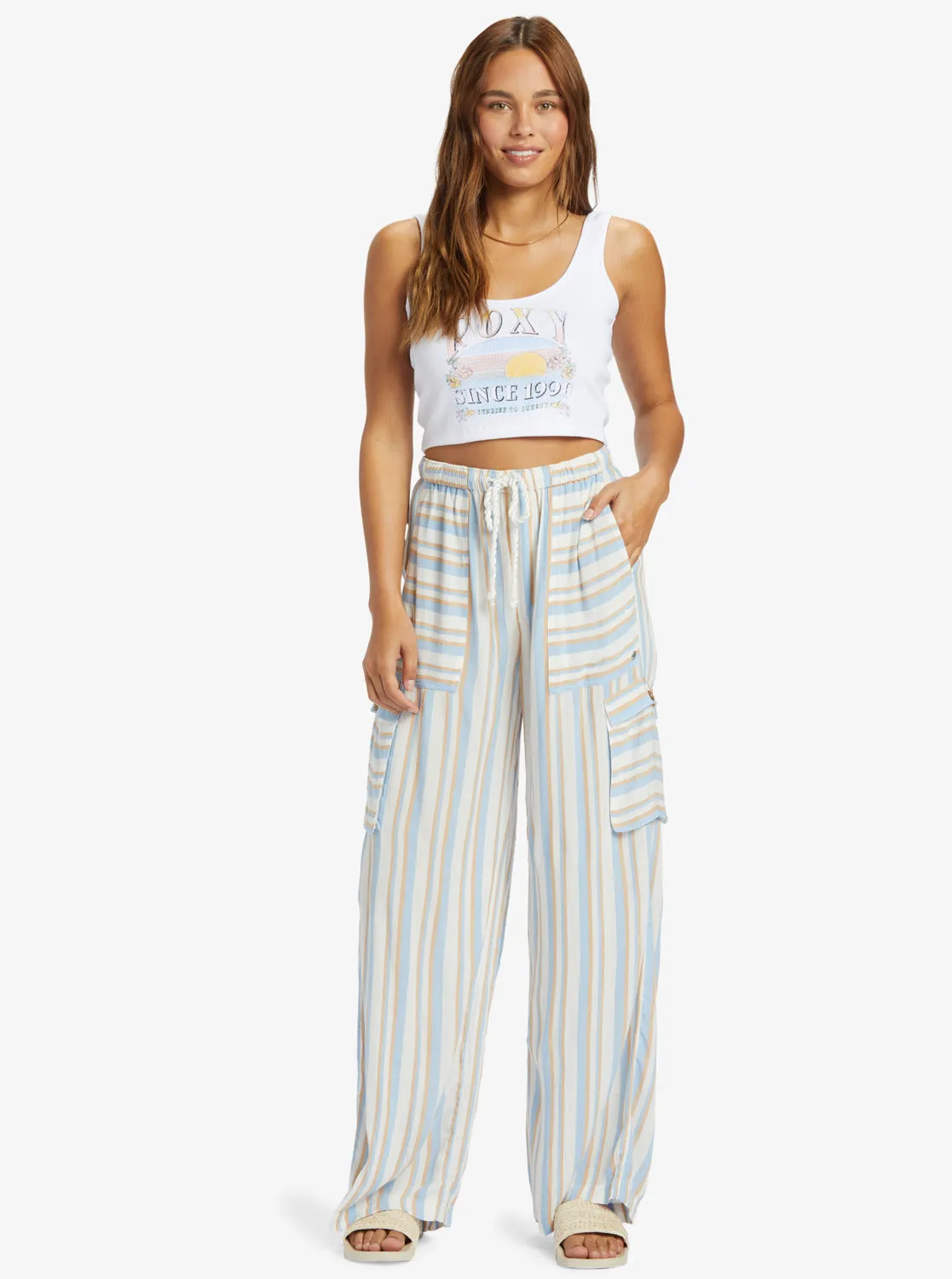 Precious High Waist Cargo Pants - Egret Small Silk Caye Stripe