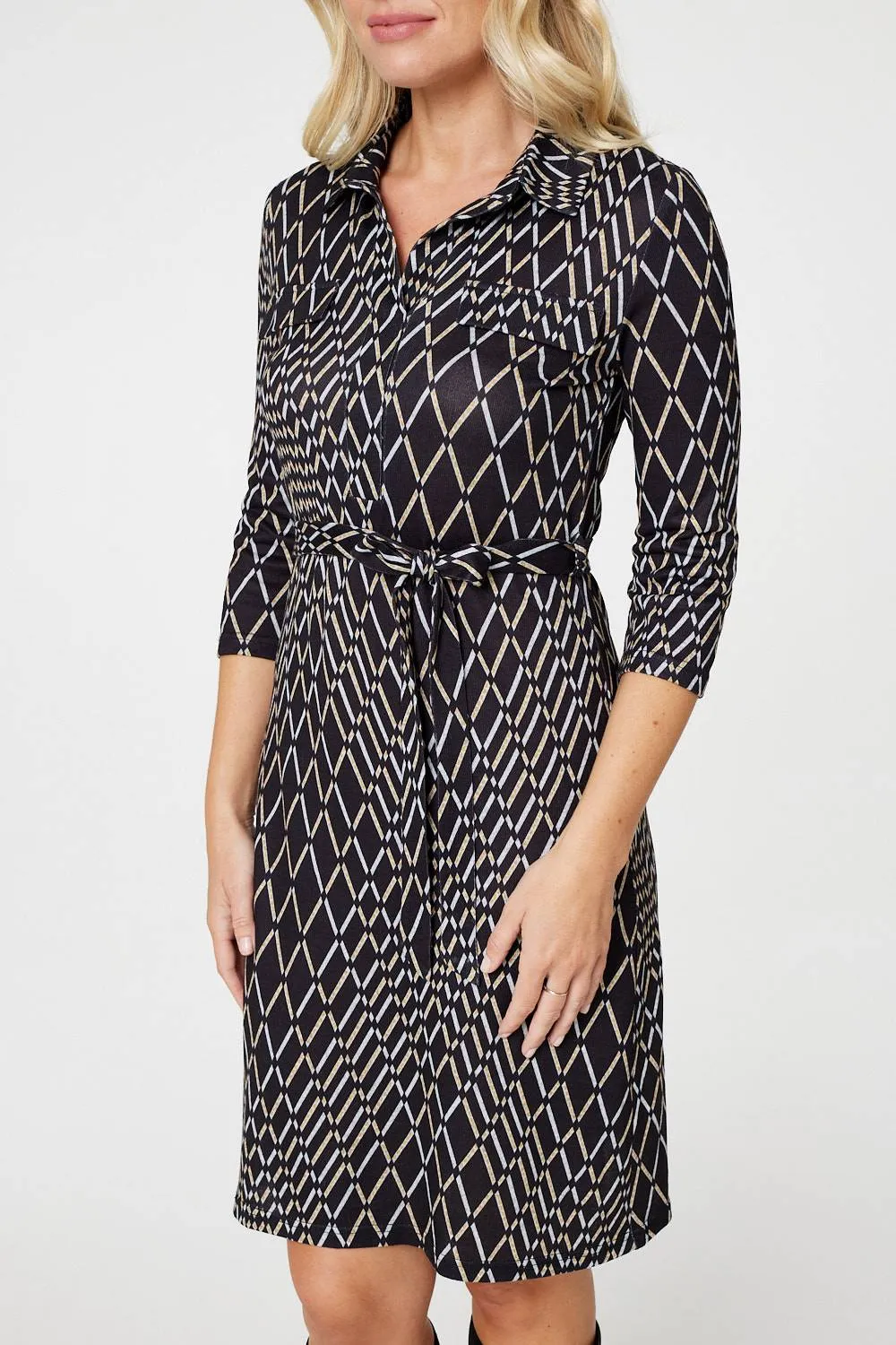 Printed 3/4 Sleeved Tunic Dress