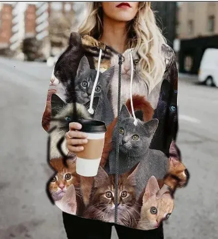 Printed Anime Cartoon Casual Fashion Zip up Hoodie Cardigan women