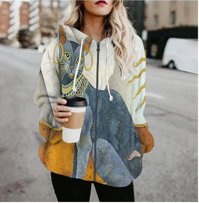 Printed Anime Cartoon Casual Fashion Zip up Hoodie Cardigan women