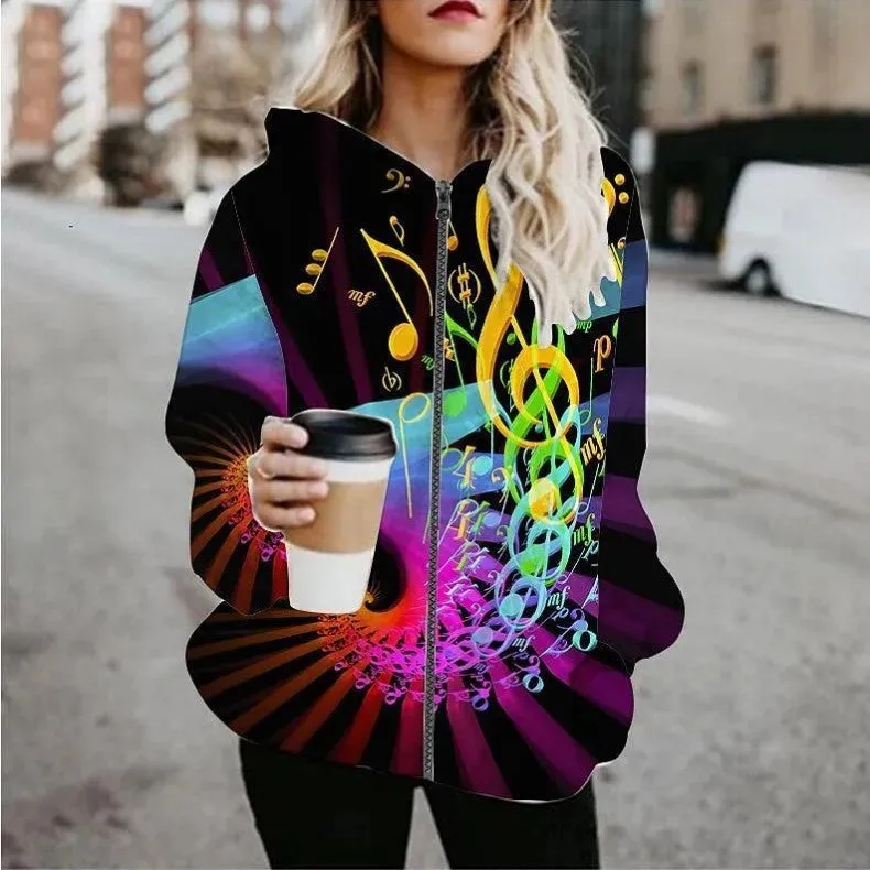 Printed Anime Cartoon Casual Fashion Zip up Hoodie Cardigan women