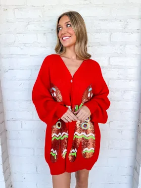 Queen Of Sparkles Red Gingerbread Cardigan Dress