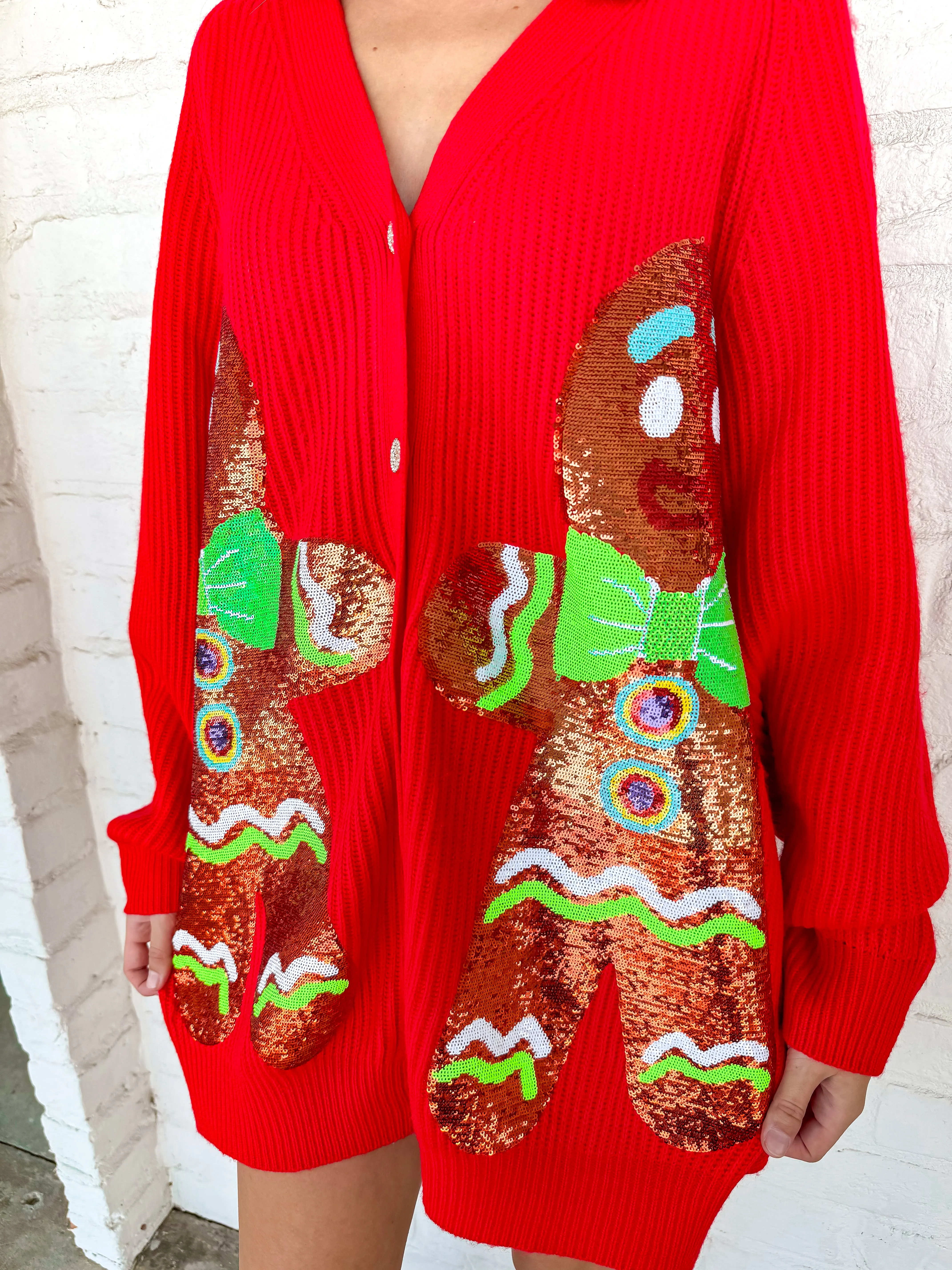 Queen Of Sparkles Red Gingerbread Cardigan Dress