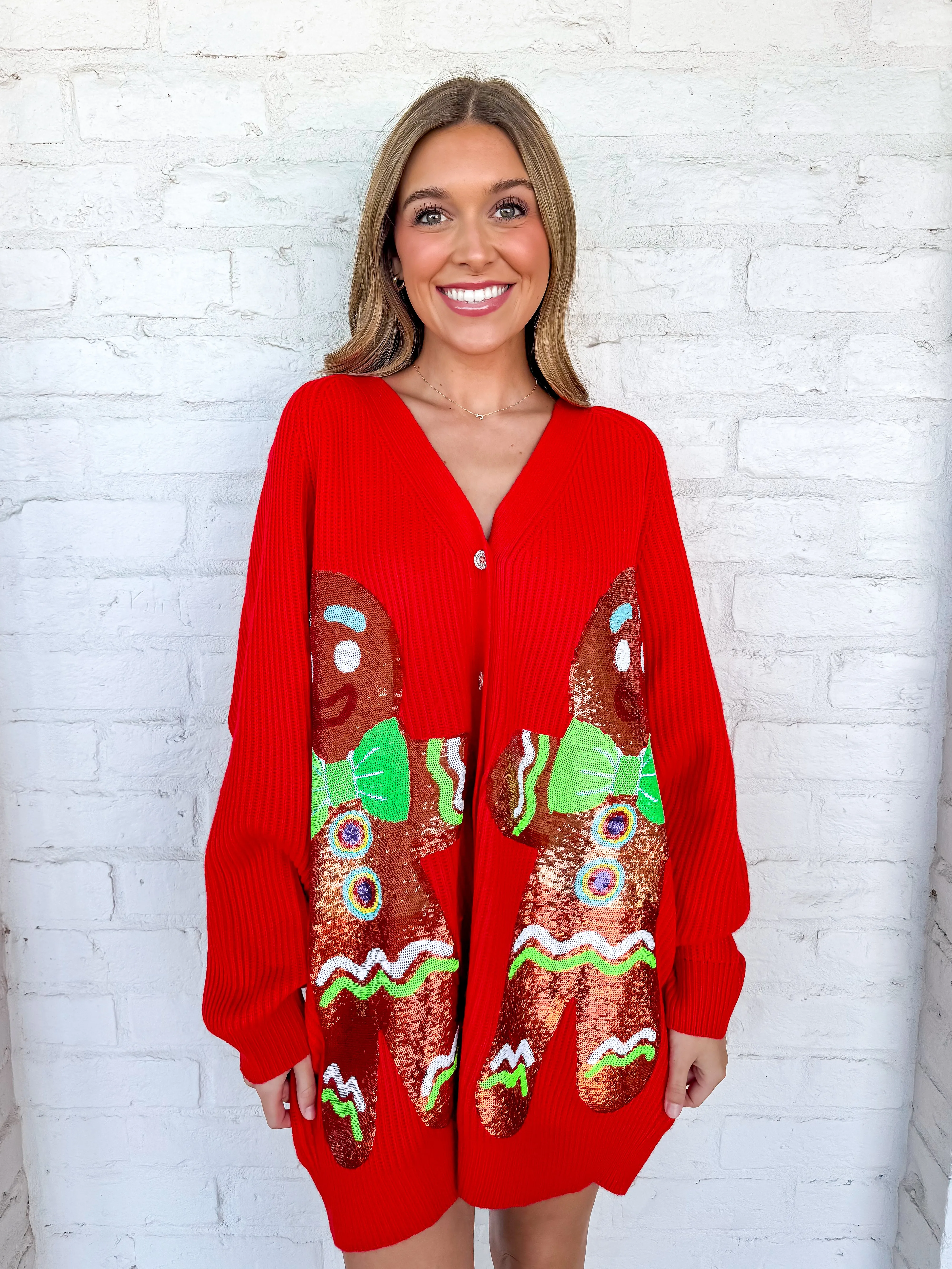 Queen Of Sparkles Red Gingerbread Cardigan Dress