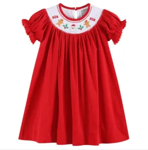 Red Corduroy Christmas Smocked Bishop Dress