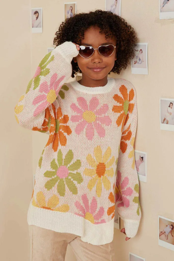 Retro Daisy Knit Sweater - Ivory