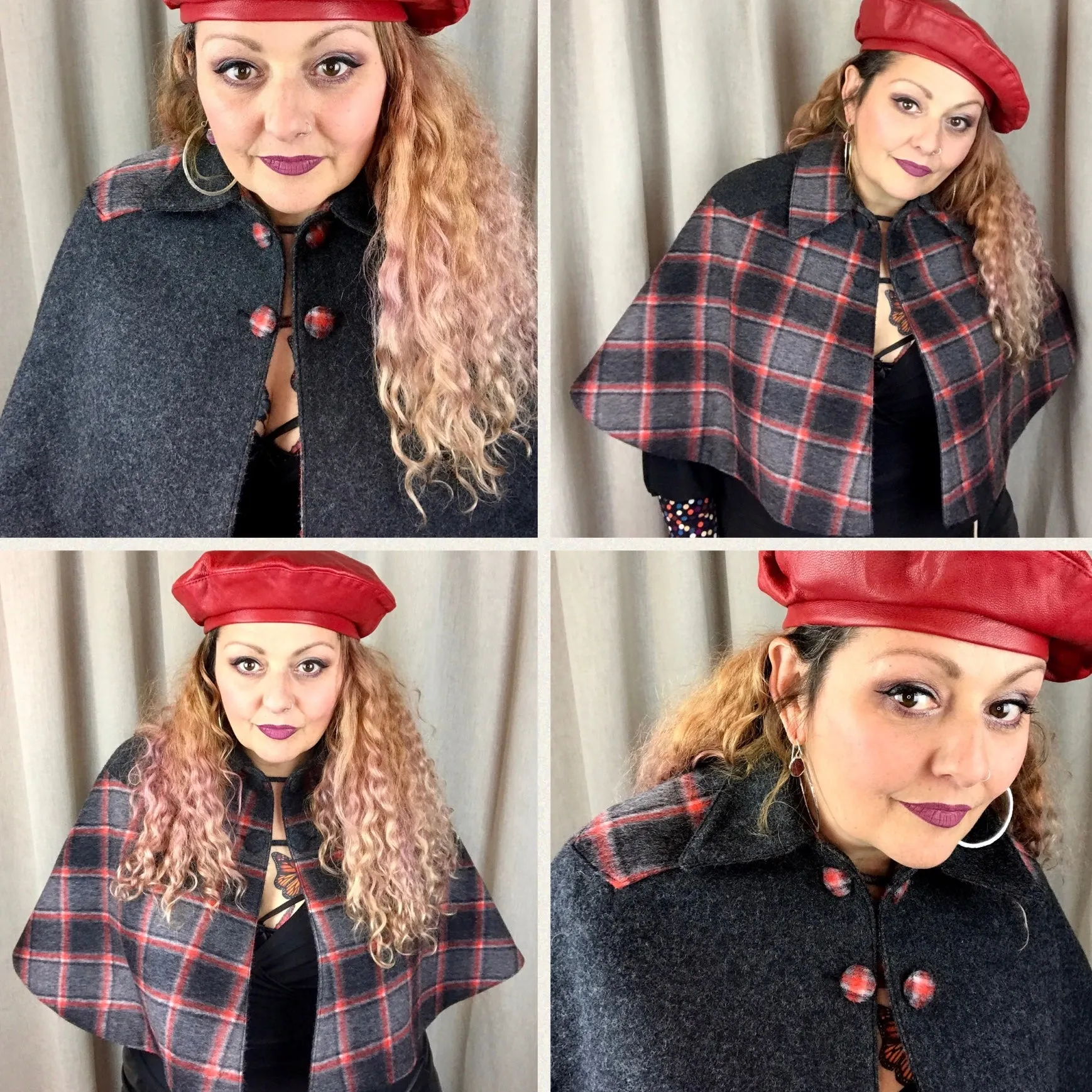 REVERSIBLE WOOL CAPE | Red Plaid options