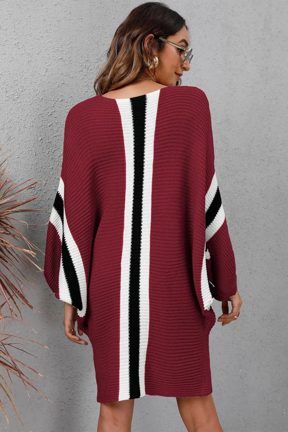 Ribbed Round Neck Long Sleeve Sweater Dress