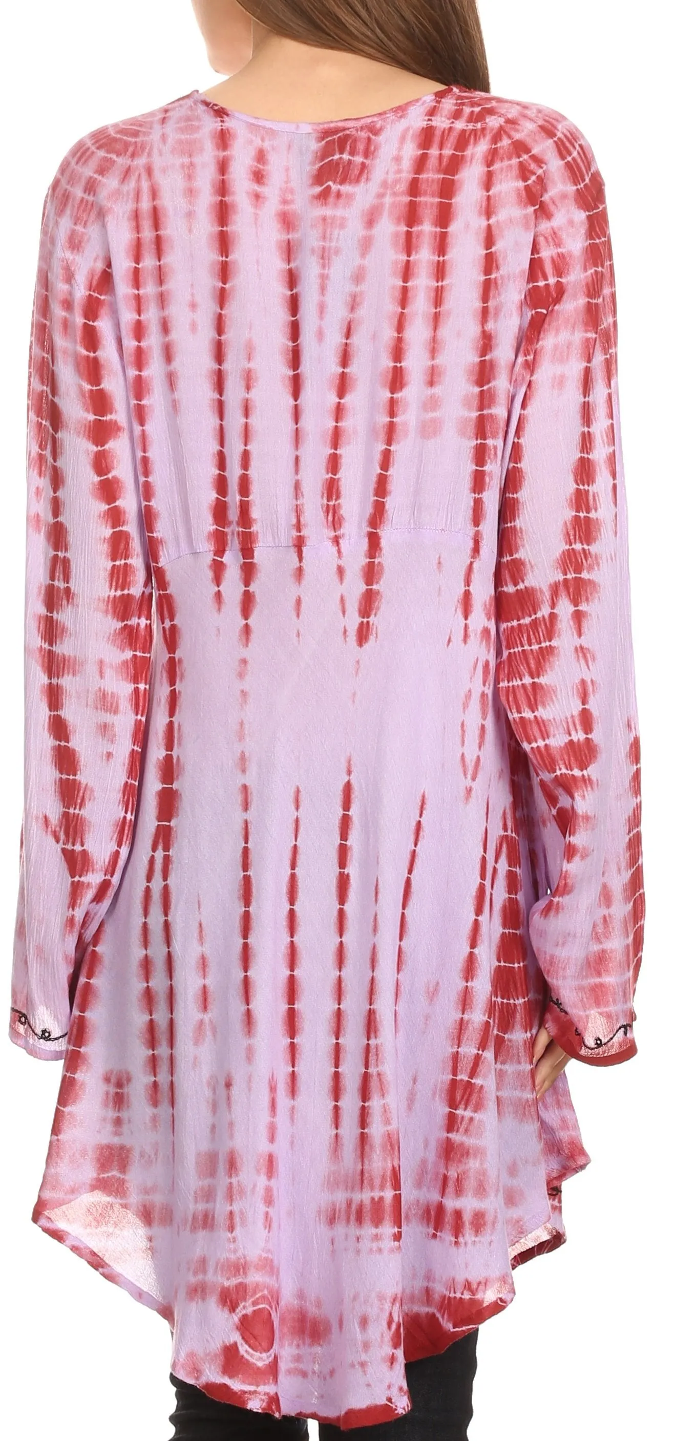 Sakkas Arissa Long Sleeved Tunic Blouse Embroidered Tie Dye Circle Dress / Cover Up