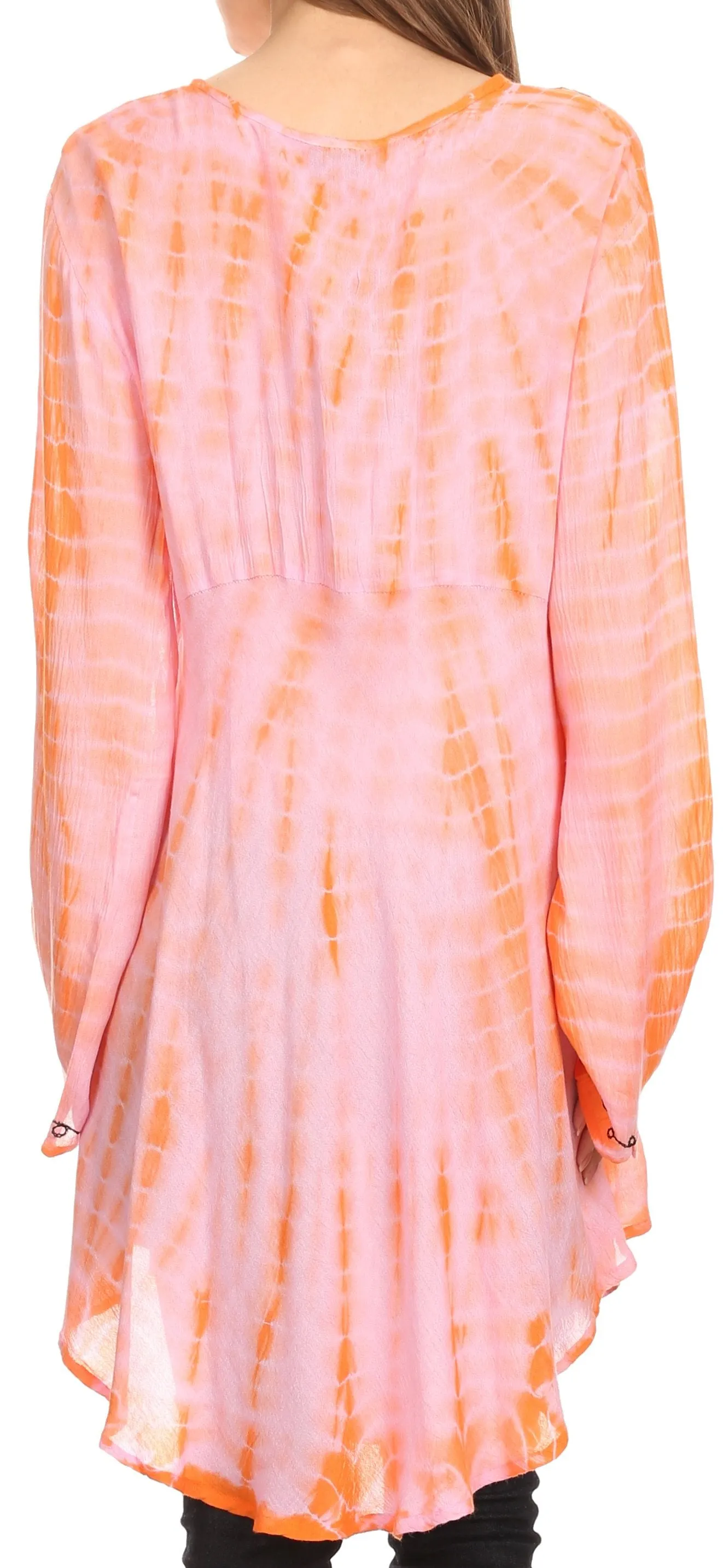 Sakkas Arissa Long Sleeved Tunic Blouse Embroidered Tie Dye Circle Dress / Cover Up