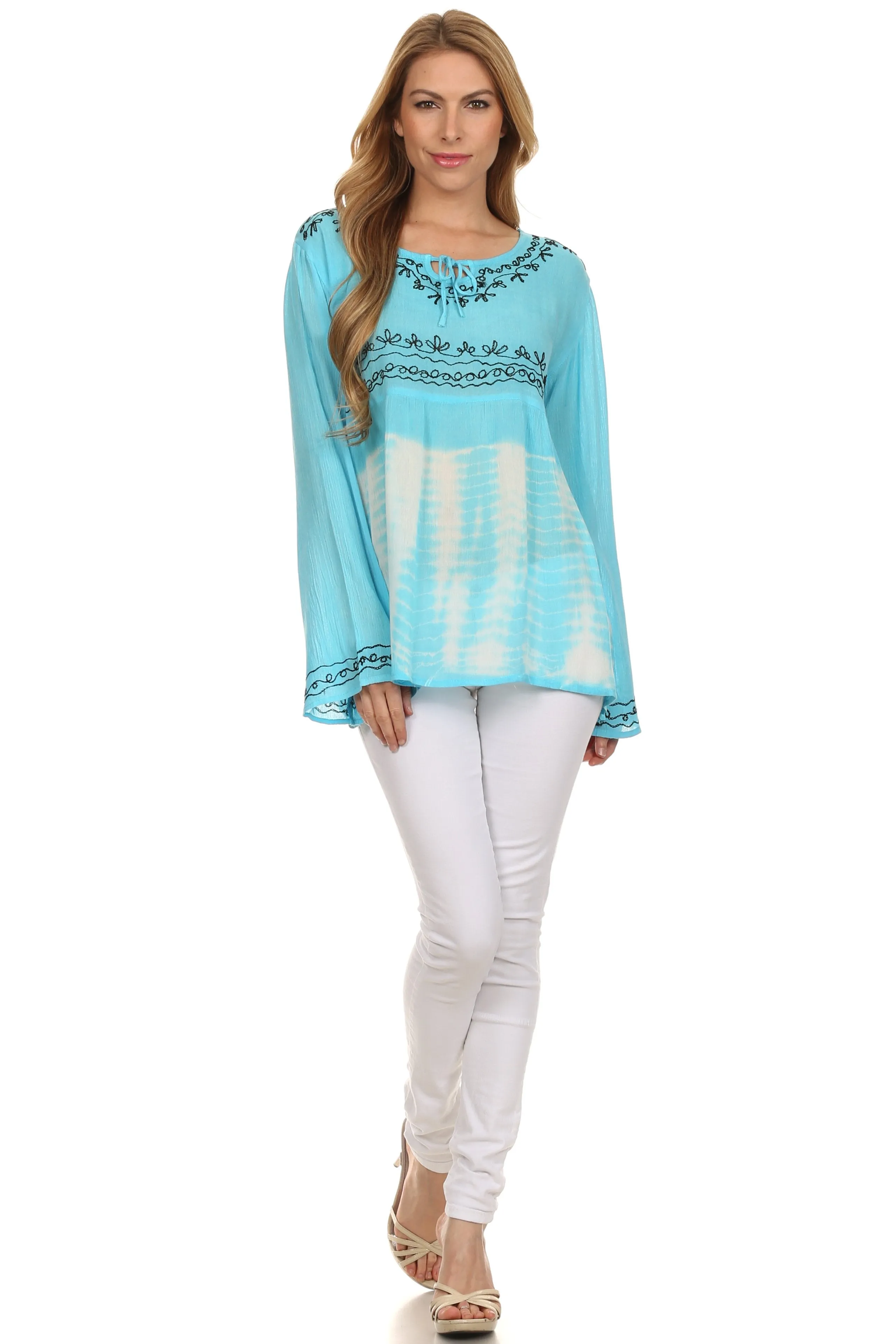 Sakkas Carla Tie Dye Embroidered Tunic Top / Blouse