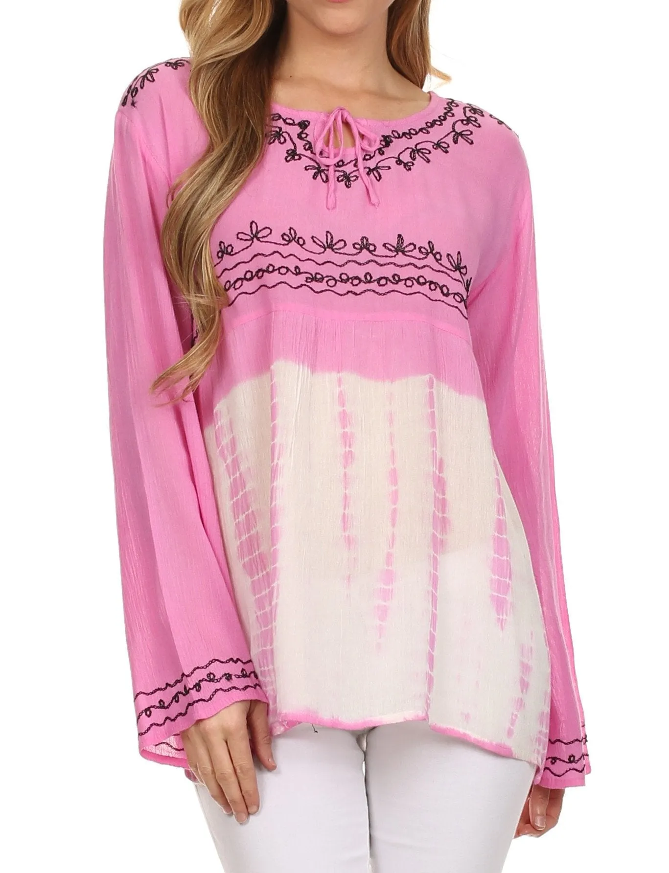 Sakkas Carla Tie Dye Embroidered Tunic Top / Blouse