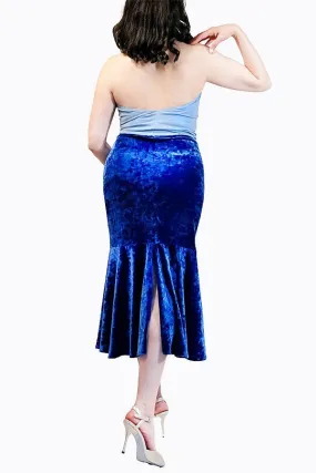 sapphire-blue velvet mermaid tango skirt with back slit