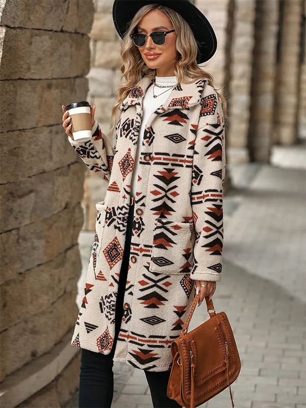 Single Breasted Ethnic Style Plush Coat