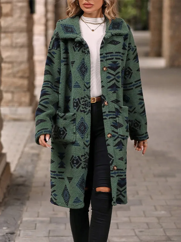 Single Breasted Ethnic Style Plush Coat