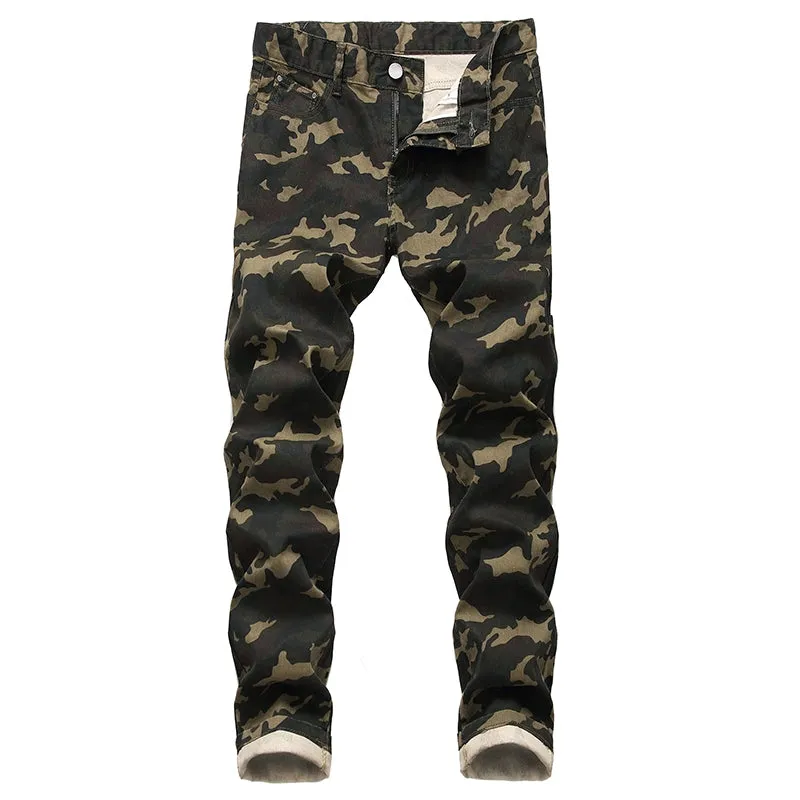 Slim-Fit Stretch Urban Casual Camouflage Chinos