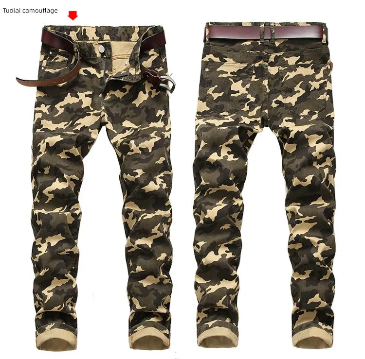 Slim-Fit Stretch Urban Casual Camouflage Chinos