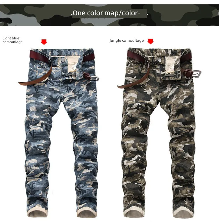 Slim-Fit Stretch Urban Casual Camouflage Chinos