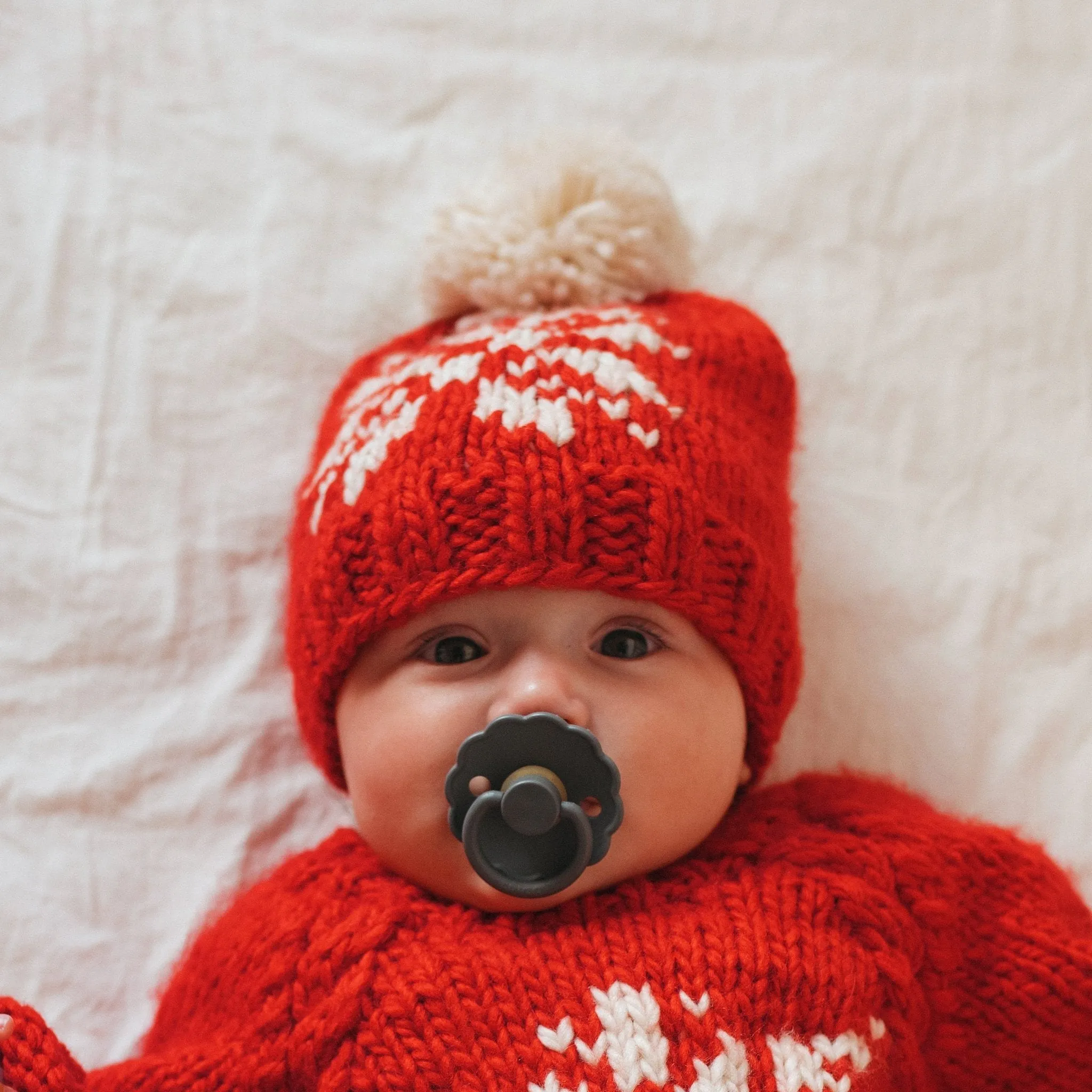 Snowflake Red Beanie Hat for Baby & Kids