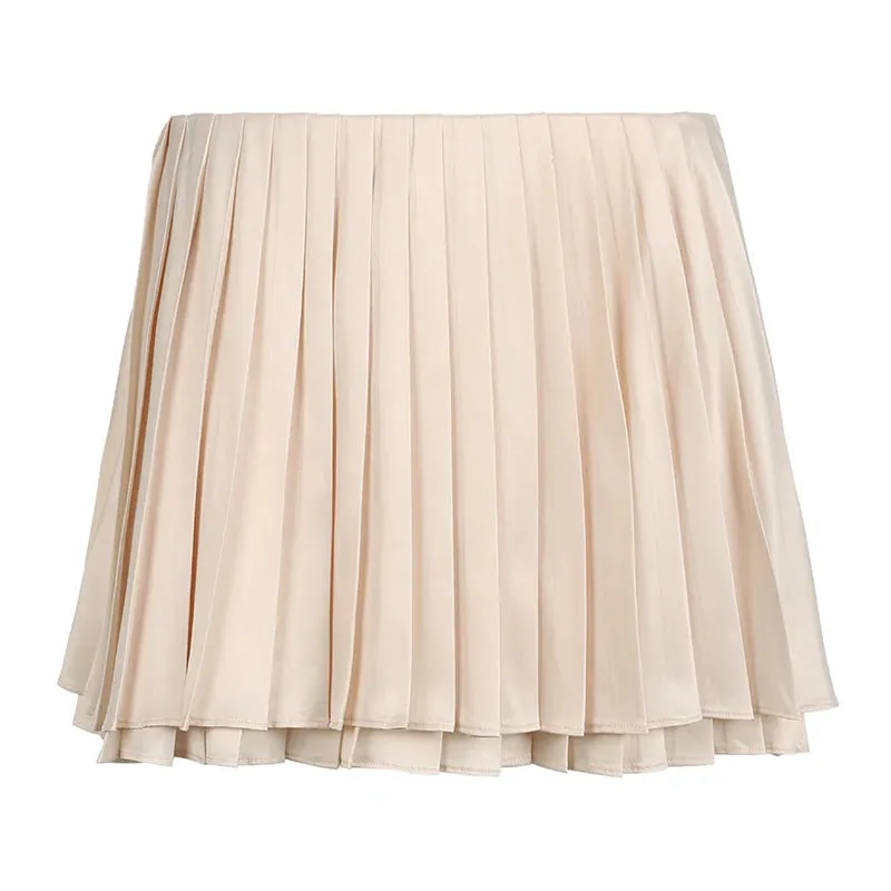 Streetwear Fashion Solid Satin Skirt Mini Solid Basic Summer Party Hottie Pleated Skirt Women Short Bottoms Harajuku