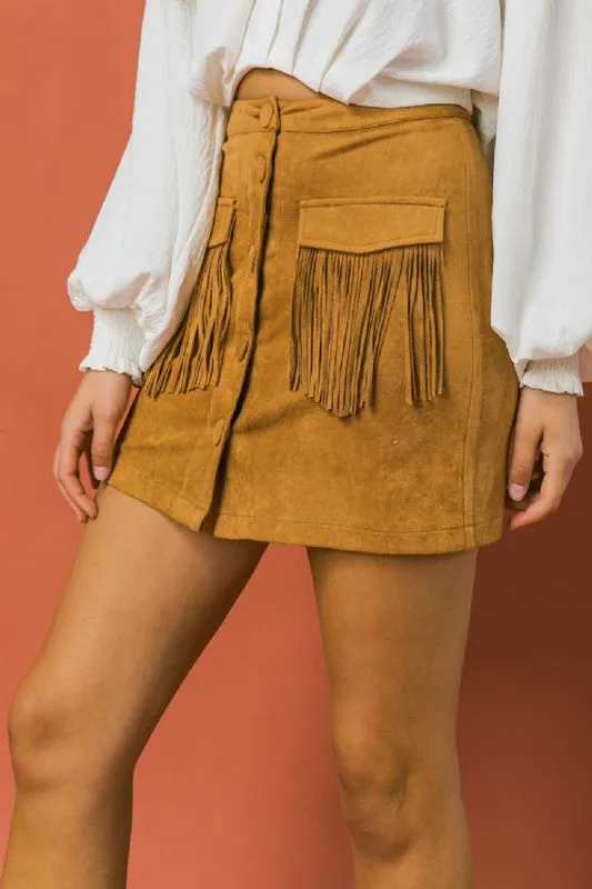 Suede Fringe Mini Skirt