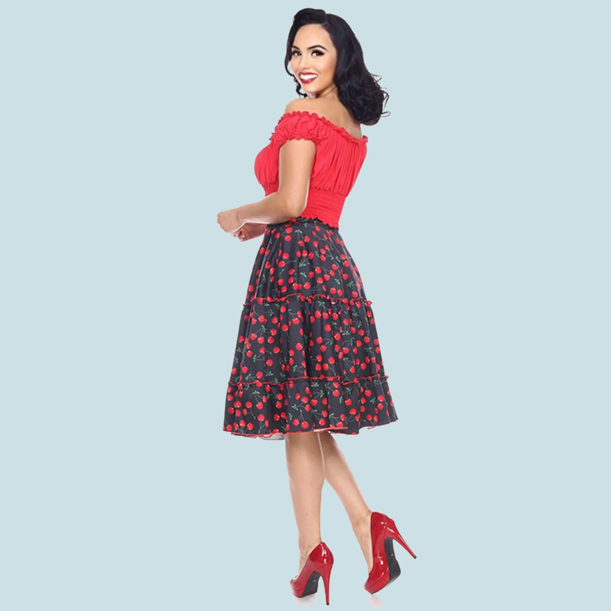 Sweet Cherry Cha Cha Skirt in Black