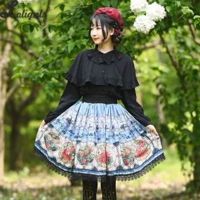 Sweet Floral Printed A line Skirt Mori Girl Short Skirt with Ruffles