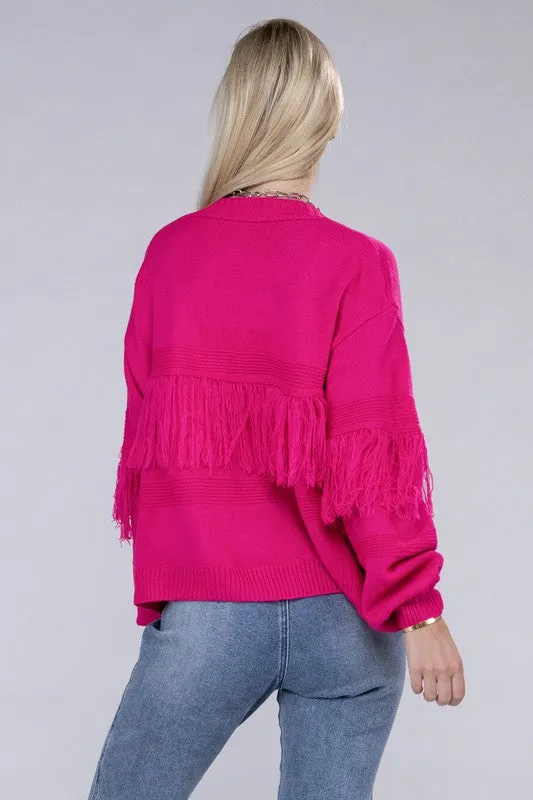 TEEK - Fuchsia Tassel Open Cardigan