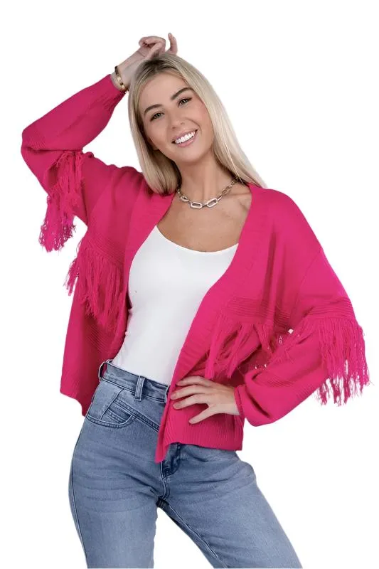 TEEK - Fuchsia Tassel Open Cardigan