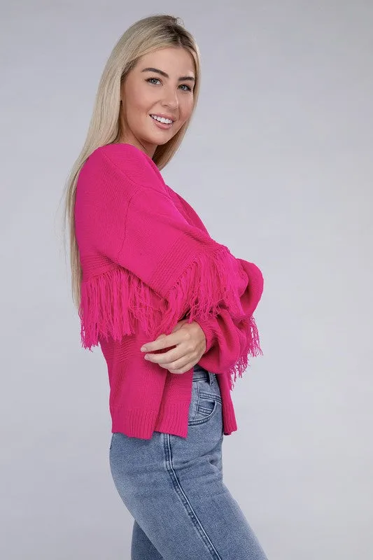 TEEK - Fuchsia Tassel Open Cardigan