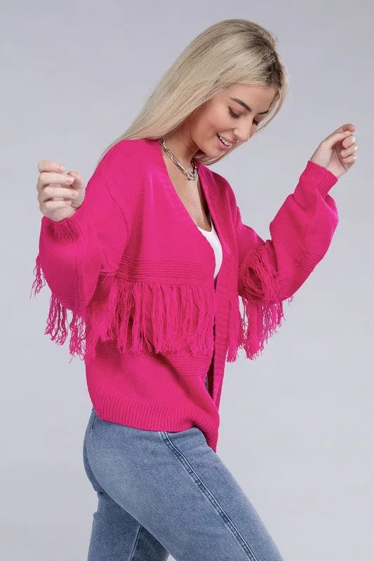 TEEK - Fuchsia Tassel Open Cardigan