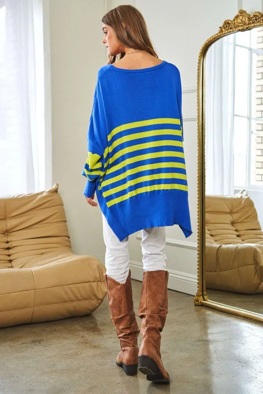 TEEK - Multi Striped Elbow Patch Sweater