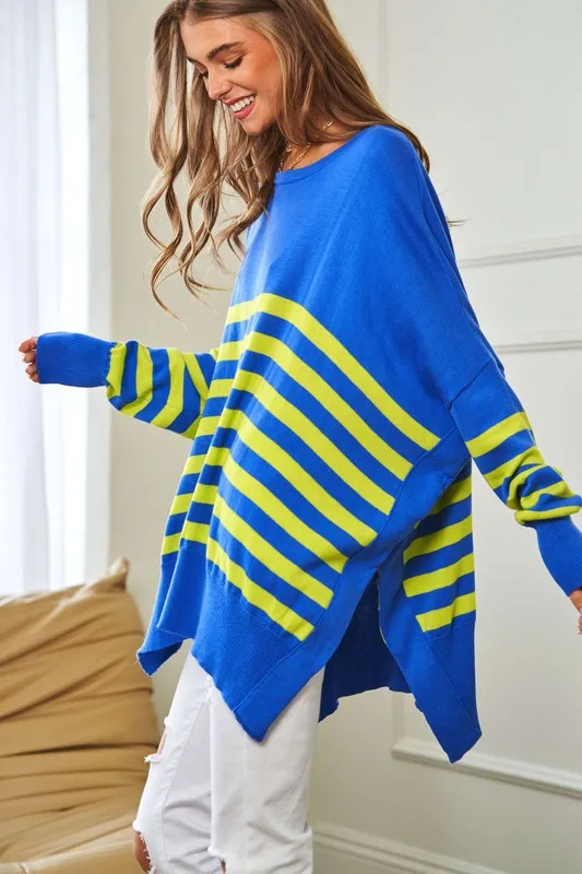 TEEK - Multi Striped Elbow Patch Sweater