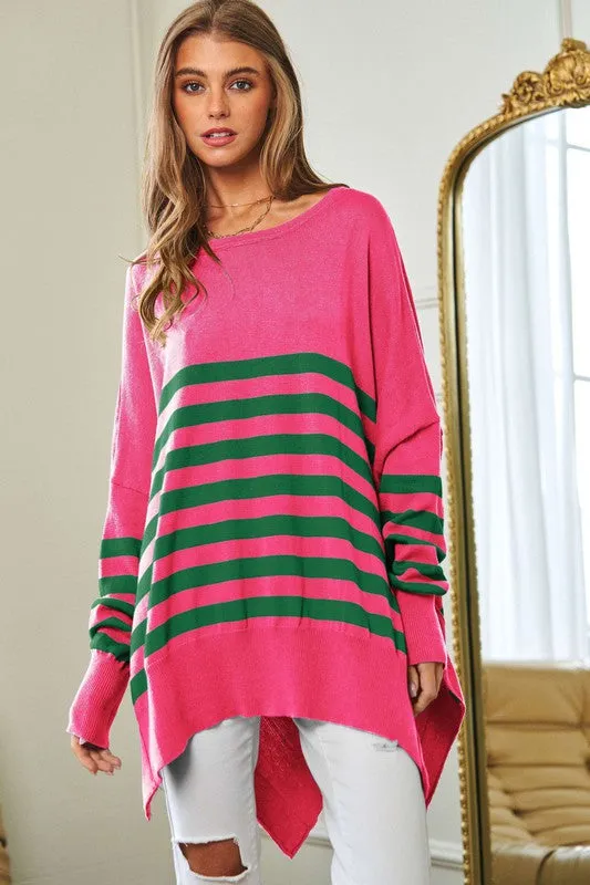 TEEK - Multi Striped Elbow Patch Sweater