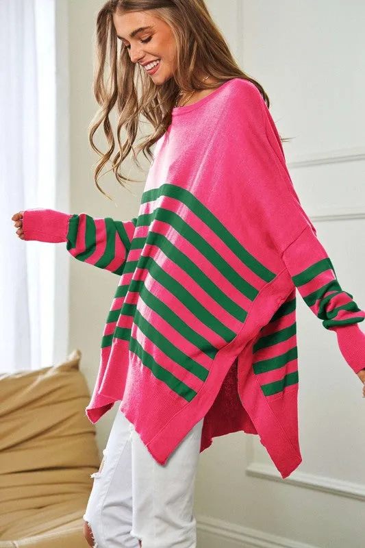 TEEK - Multi Striped Elbow Patch Sweater