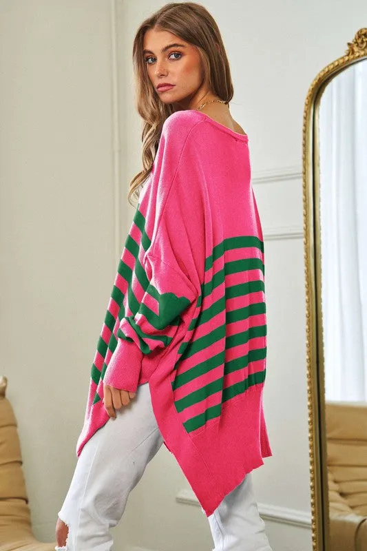 TEEK - Multi Striped Elbow Patch Sweater