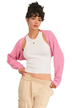 TEEK - Rose Pink Ribbed Knit Bolero Cardigan