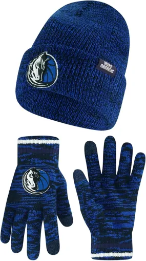 Ultra Game NBA Official Youth Super Soft Winter Beanie Knit Hat with Extra Warm Touch Screen Gloves, Dallas Mavericks, Team Color|Dallas Mavericks