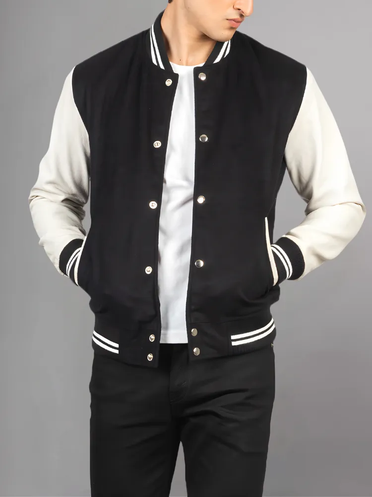 Vaxton Black Striped Hybrid Varsity Jacket