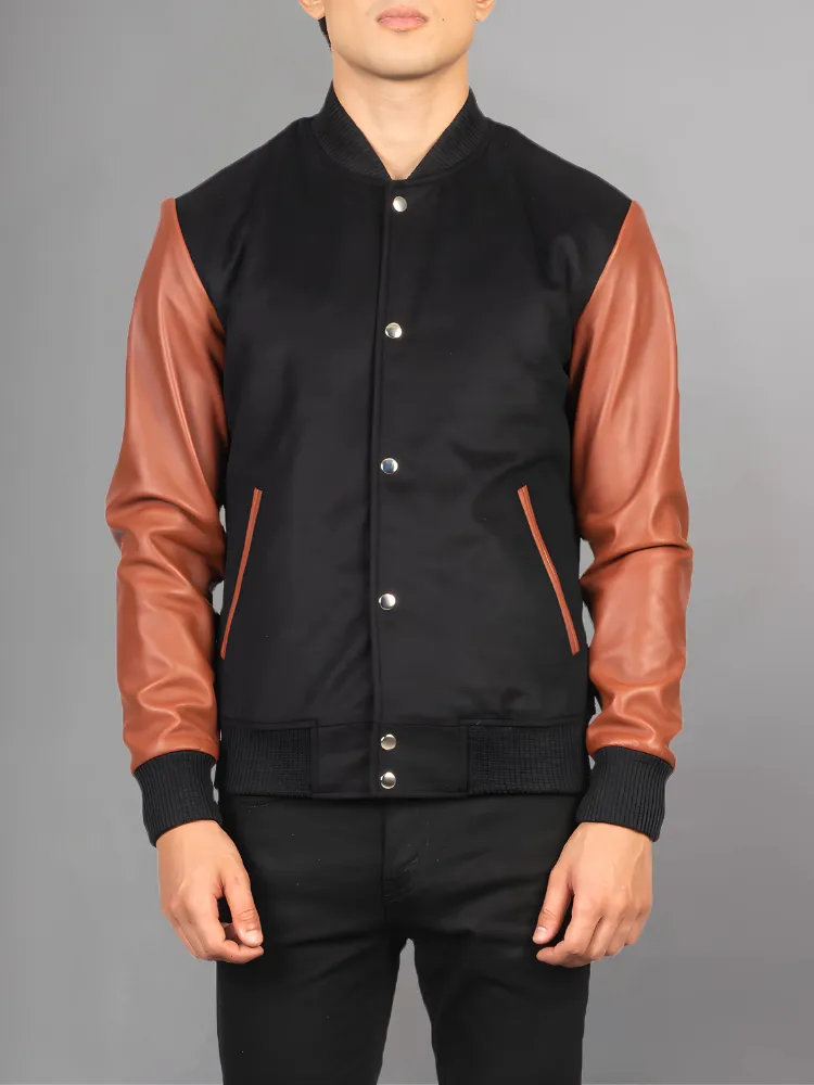 Vaxton Black Striped Hybrid Varsity Jacket