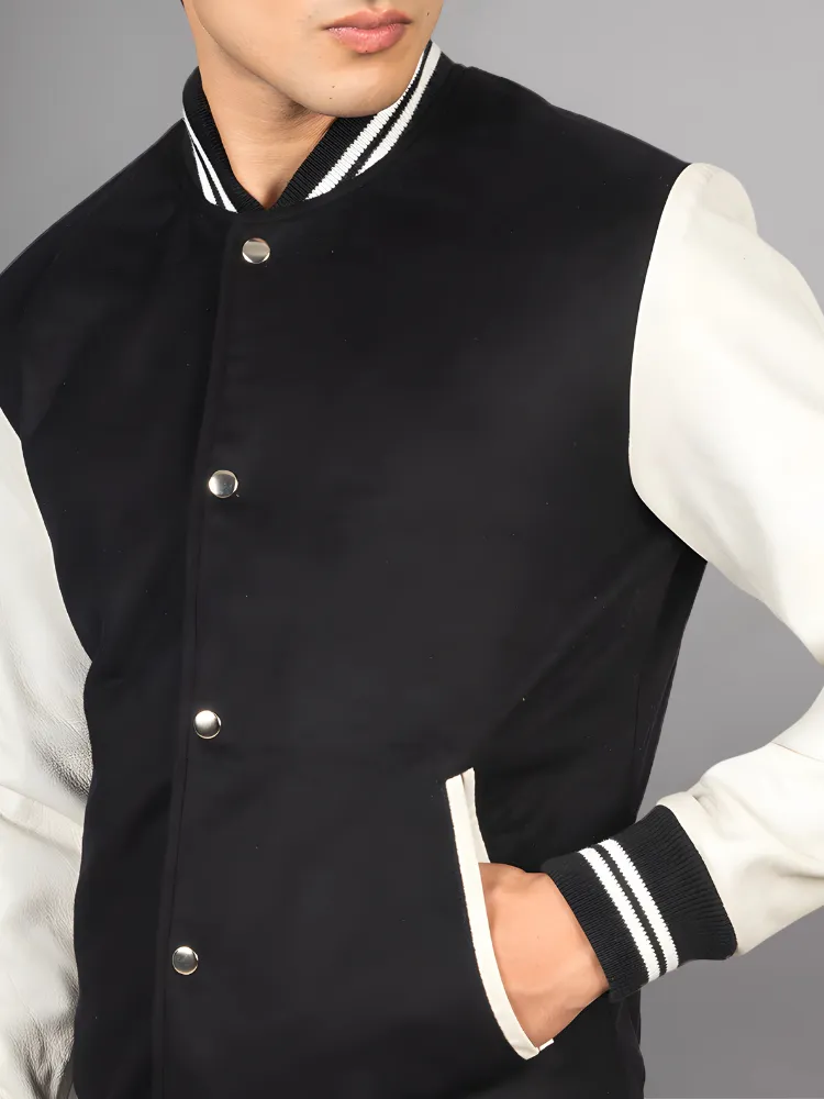 Vaxton Black Striped Hybrid Varsity Jacket