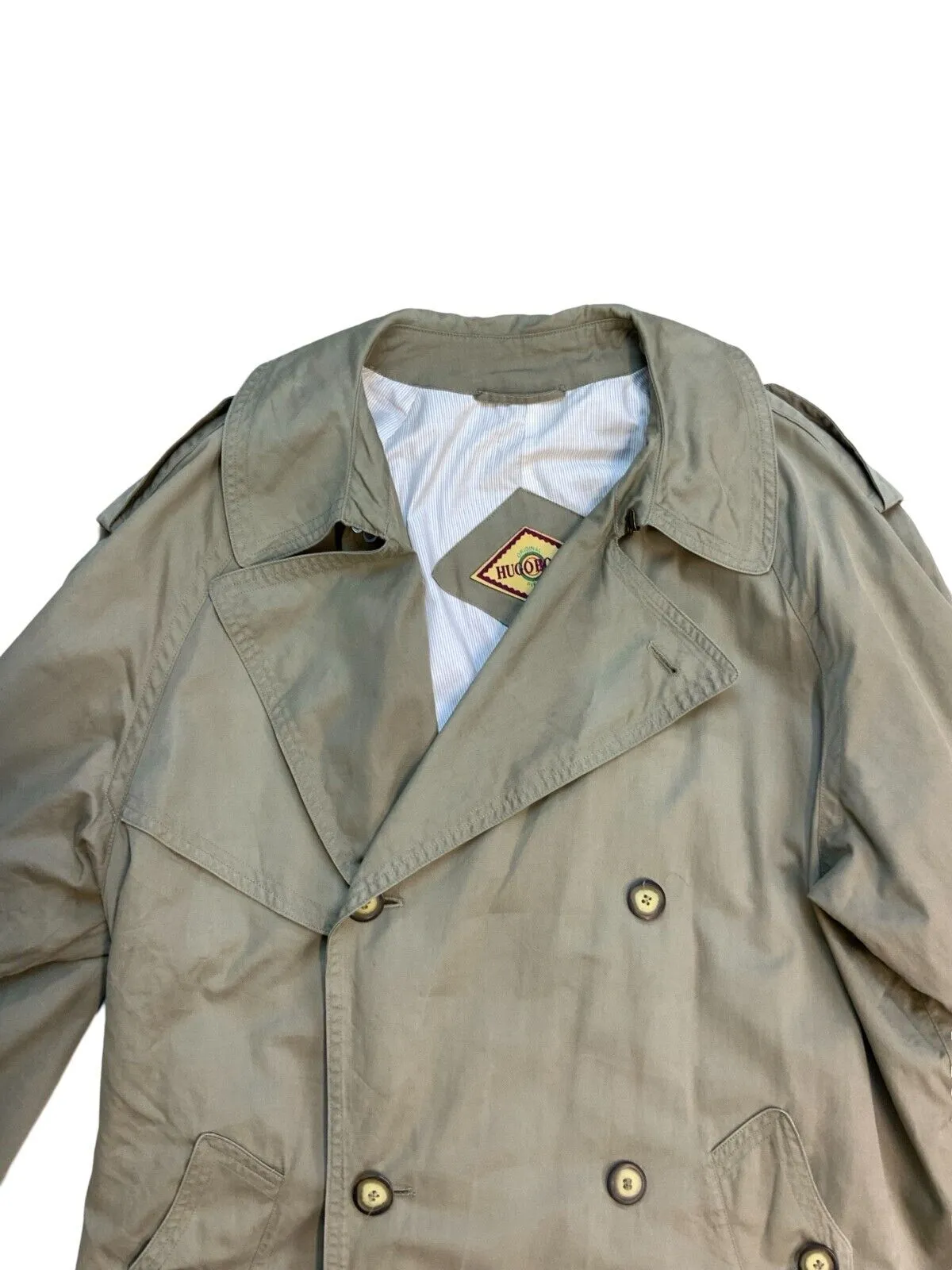 VINTAGE 90s HUGO BOSS TRENCH COAT BEIGE KHAKI SIZE XL