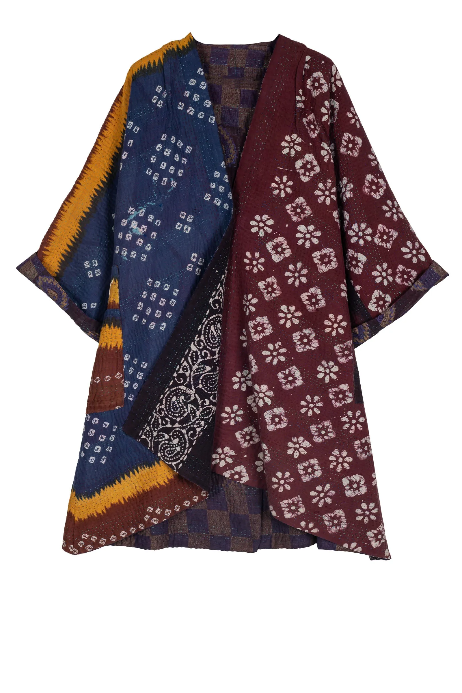 VINTAGE COTTON KANTHA KIMONO DUSTER - cv4317-0028a -