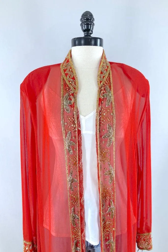 Vintage Silk Chiffon Beaded Duster Jacket