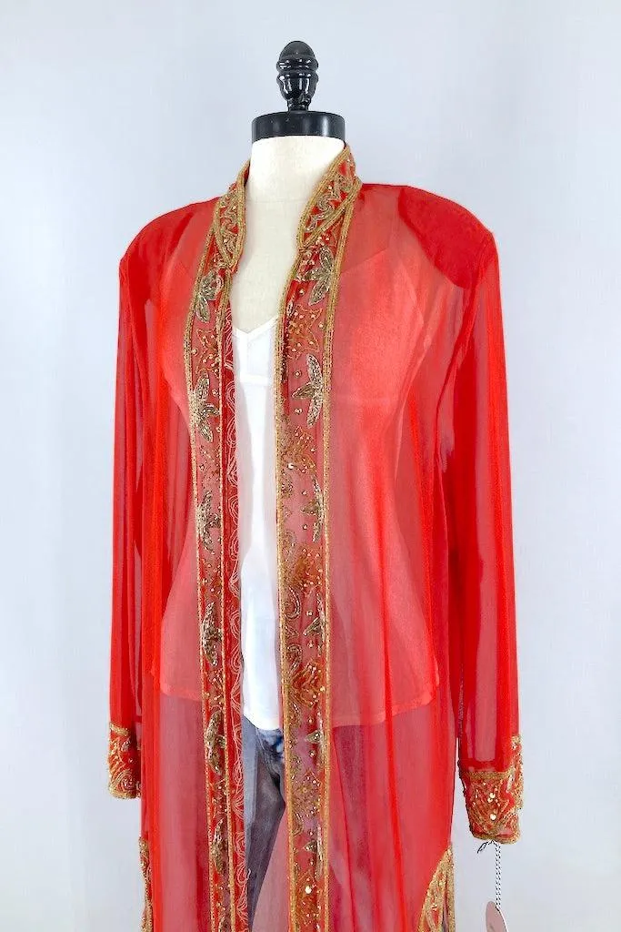 Vintage Silk Chiffon Beaded Duster Jacket