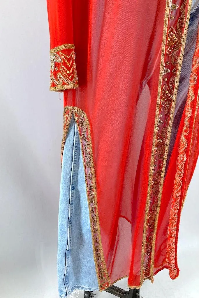 Vintage Silk Chiffon Beaded Duster Jacket