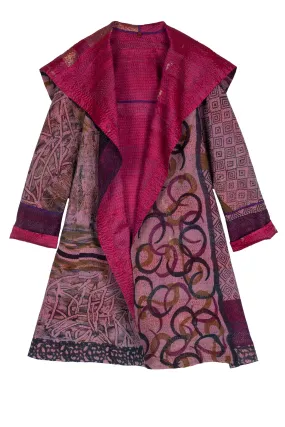 VINTAGE SILK GEORGETTE KANTHA A-LINE COAT - sg2309-0004a -