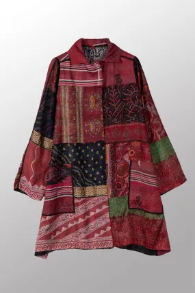 VINTAGE SILK KANTHA A-LINE DUSTER - sv2311-0005a -