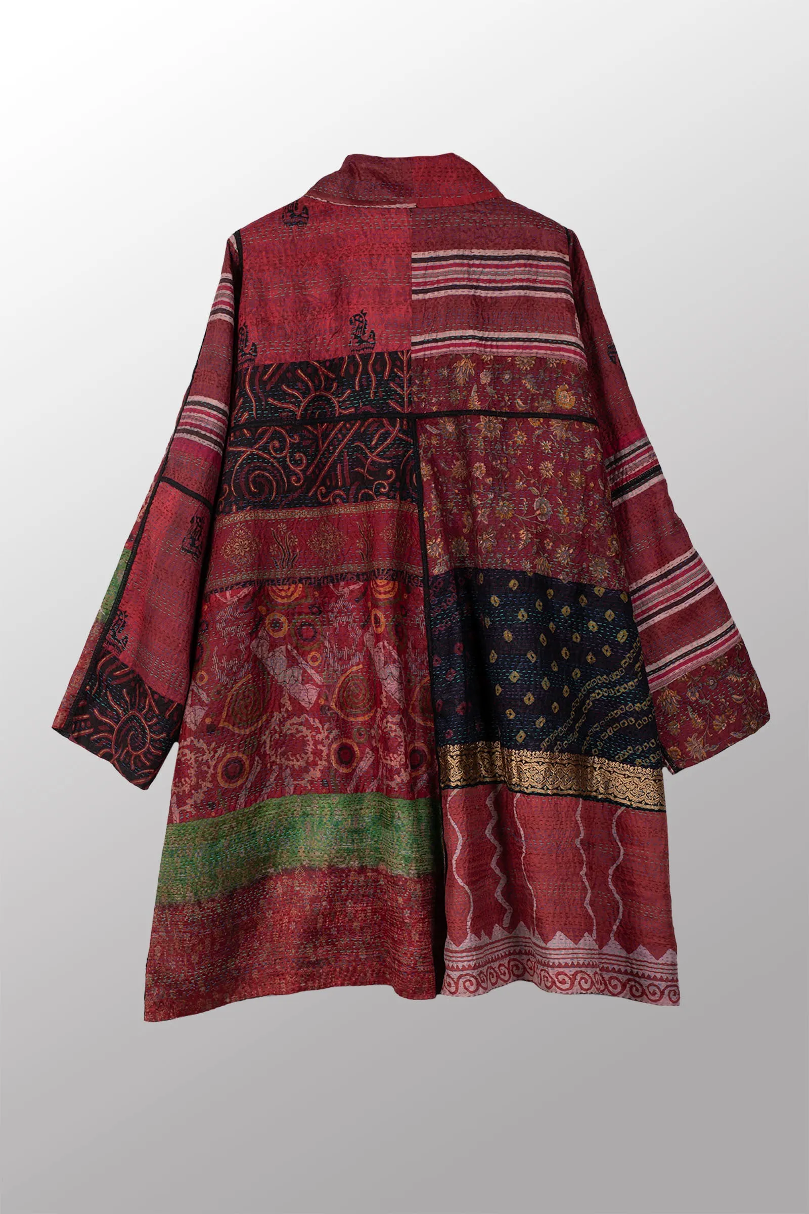 VINTAGE SILK KANTHA A-LINE DUSTER - sv2311-0005a -