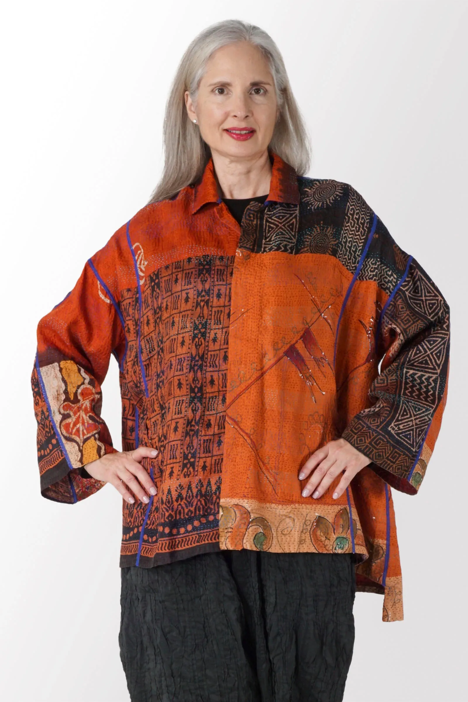 VINTAGE SILK KANTHA OVERSIZED MINI COAT - sv2332-0002a -